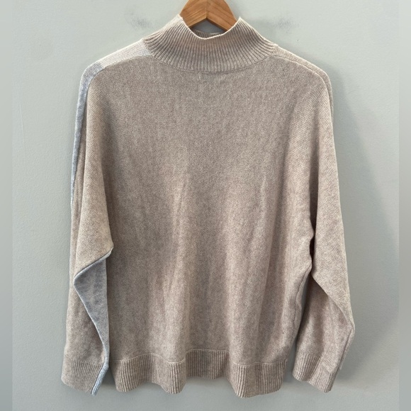 Reitmans High Neck Relaxed Fit Cashmere Blend Oatmeal Colour Block Knit Sweater - Picture 3 of 3